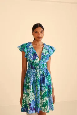 Farm Rio Green Jungle Panther Mini Dress