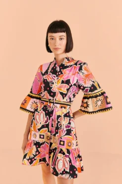 Farm Rio Black Enchanted Nature Mini Dress