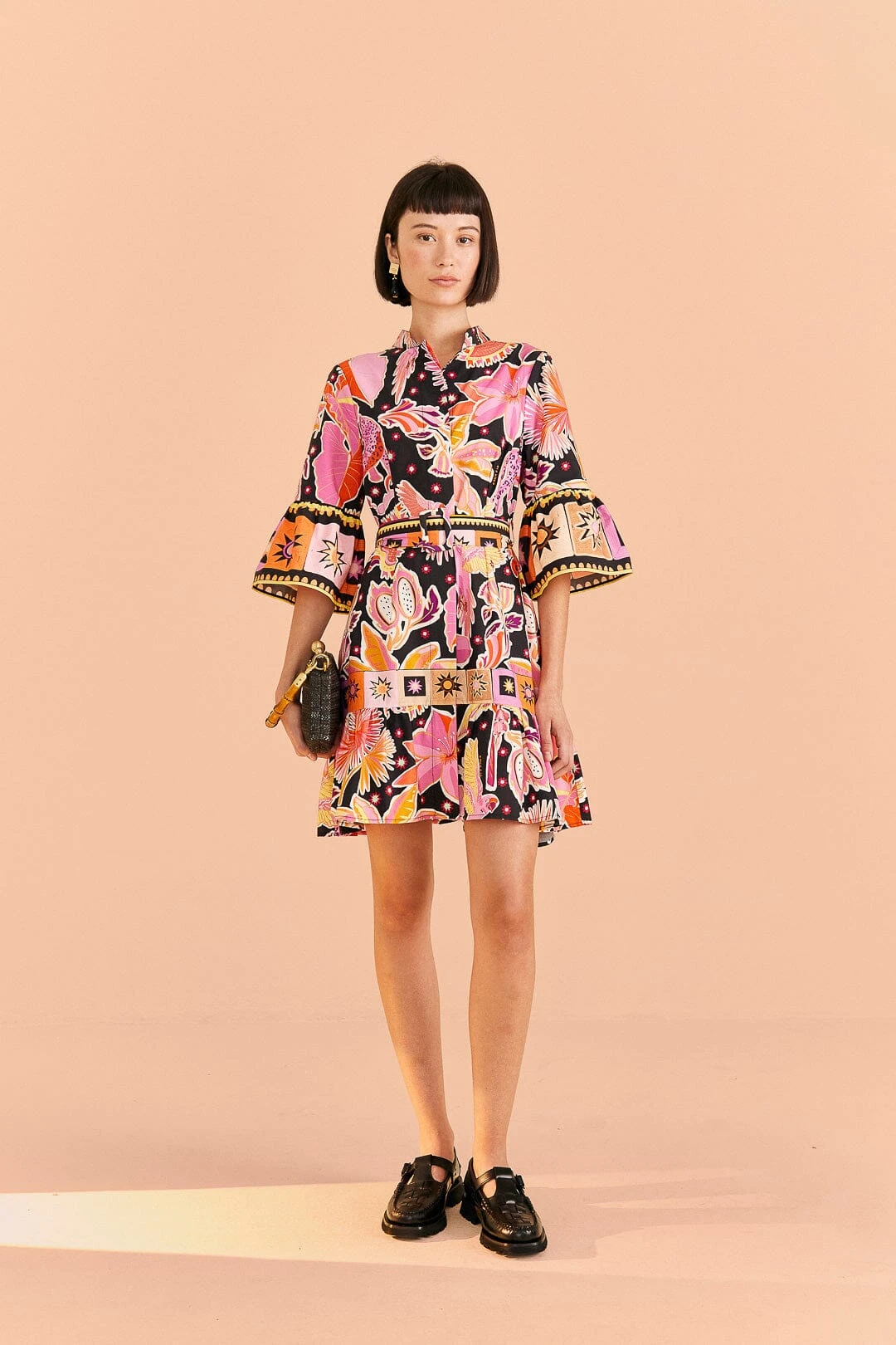 Farm Rio Black Enchanted Nature Mini Dress 2 Farm Rio Black Enchanted Nature Mini Dress - Image 2