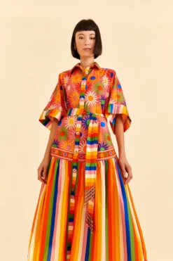 Farm Rio Coral Mixed Graphic Macaws Midi Dress 8 Farm Rio Coral Mixed Graphic Macaws Midi Dress -Farm Rio Shop 309363 03