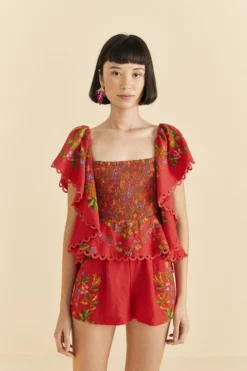 Farm Rio Red Tropical Romance Romper