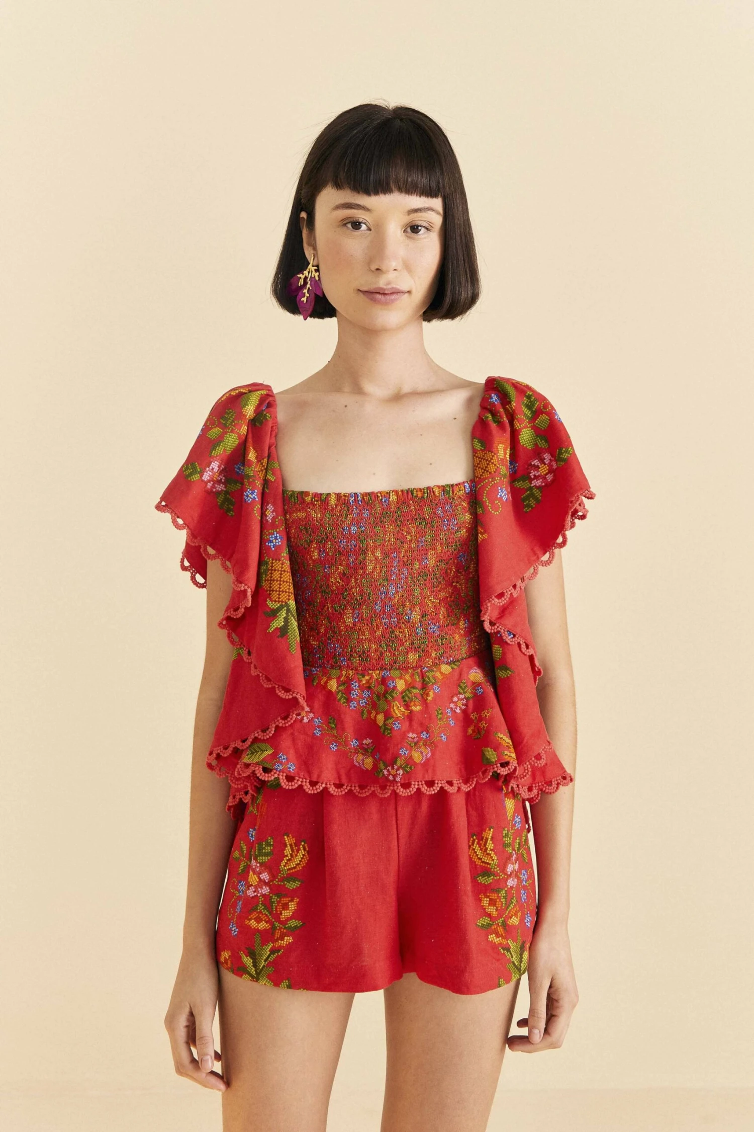 Farm Rio Red Tropical Romance Romper 1 Farm Rio Red Tropical Romance Romper