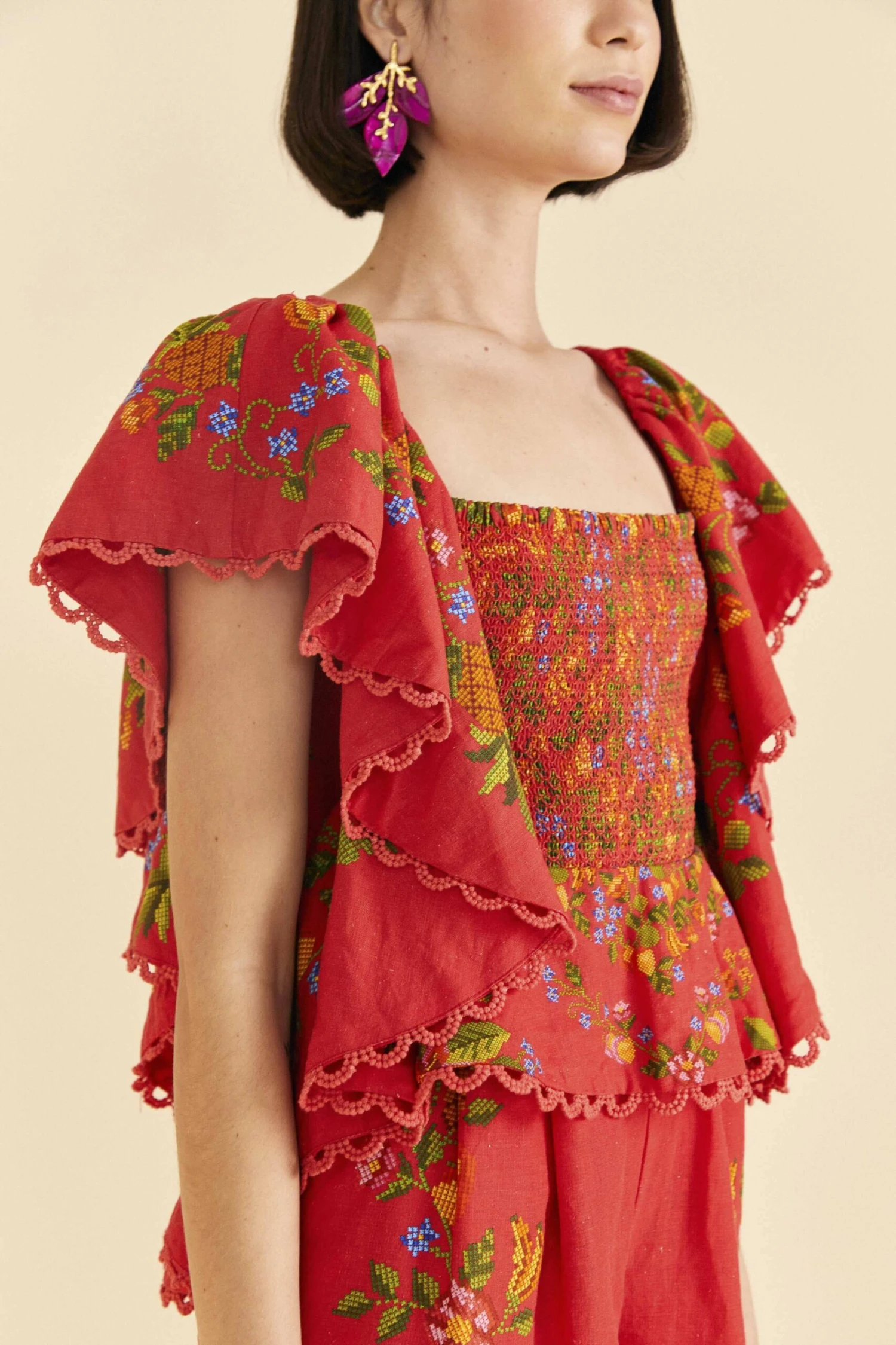 Farm Rio Red Tropical Romance Romper 2 Farm Rio Red Tropical Romance Romper - Image 2