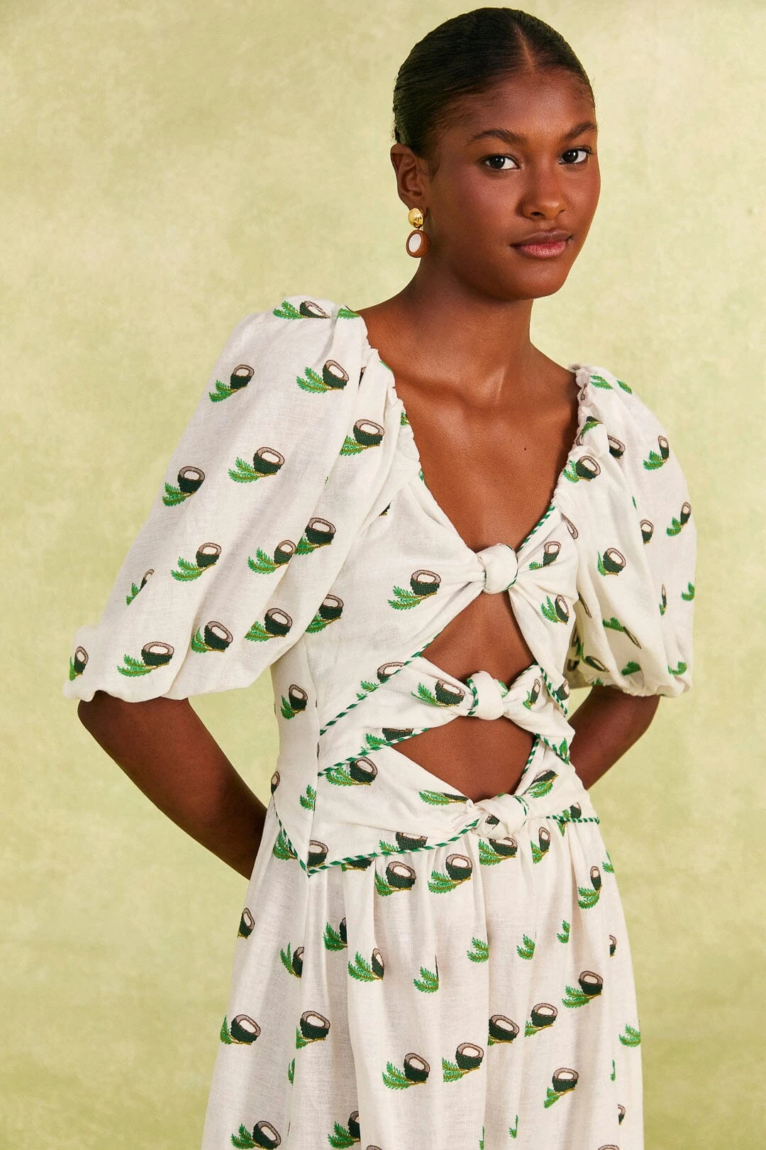Farm Rio Cross Stitch Coconut Embroidered Midi Dress 3 Farm Rio Cross Stitch Coconut Embroidered Midi Dress - Image 3