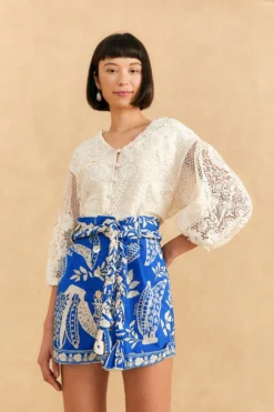 Farm Rio Blue Lace Banana Shorts