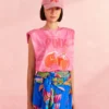 Farm Rio Blue Painted Jungle Mini Skirt