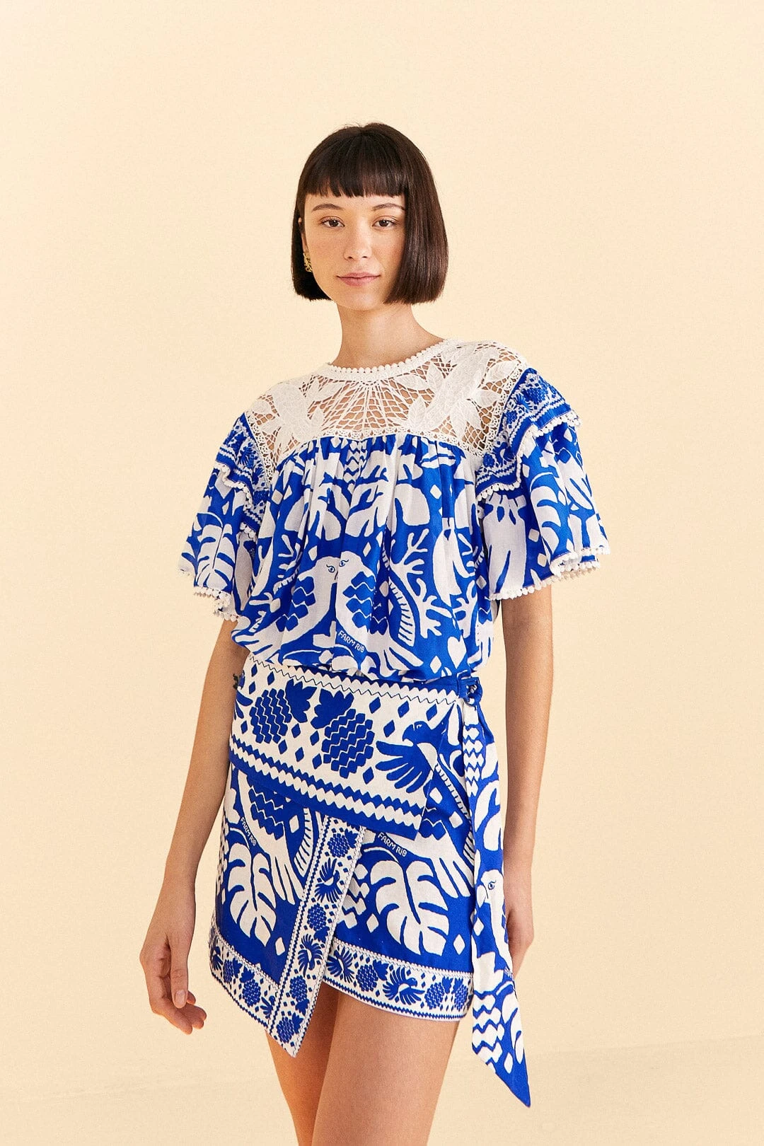 Farm Rio Navy Blue Jungle Scarf Mini Skirt 1 Farm Rio Navy Blue Jungle Scarf Mini Skirt