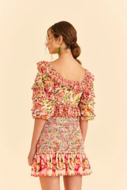 Farm Rio Pink Painted Bananas Smocked Mini Skirt -Farm Rio Shop 309383 04