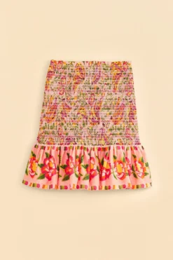 Farm Rio Pink Painted Bananas Smocked Mini Skirt -Farm Rio Shop 309383 06