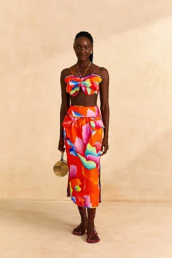 Farm Rio Red Ombre Chita Midi Skirt