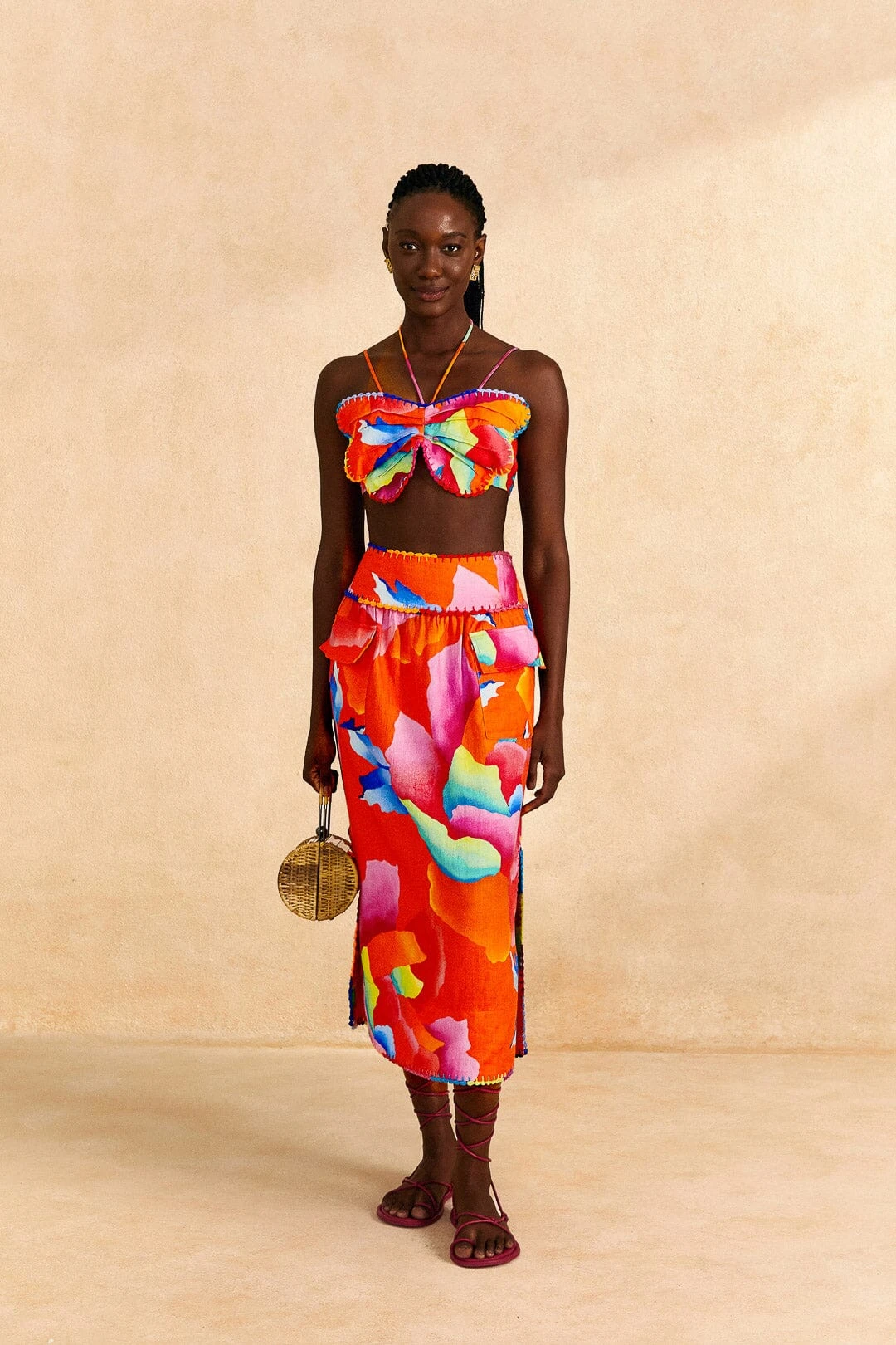 Farm Rio Red Ombre Chita Midi Skirt 1 Farm Rio Red Ombre Chita Midi Skirt