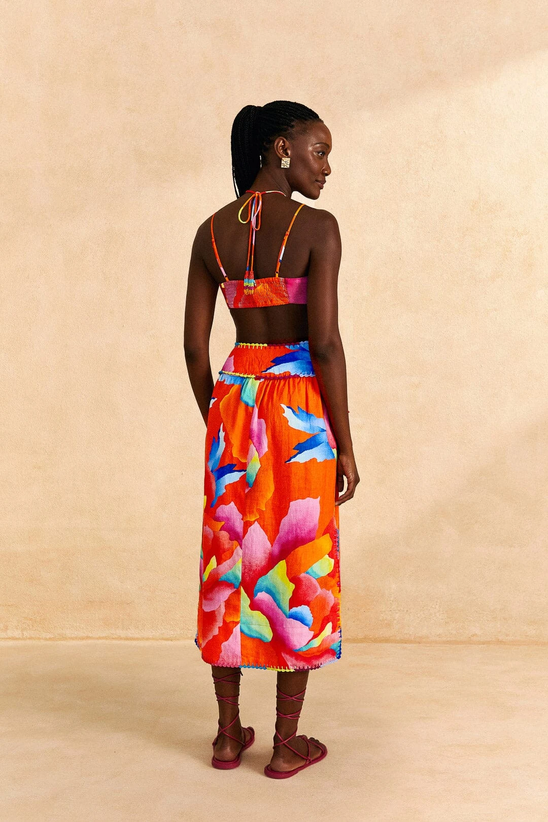 Farm Rio Red Ombre Chita Midi Skirt 4 Farm Rio Red Ombre Chita Midi Skirt - Image 4