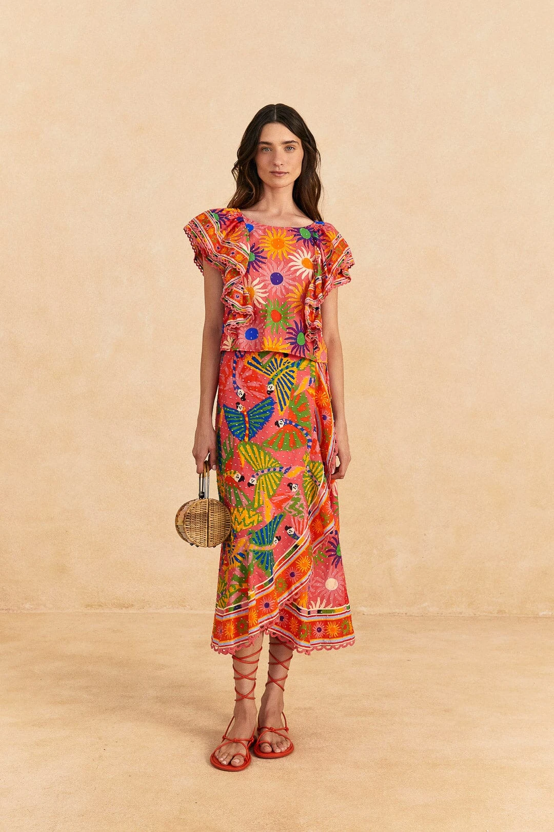 Farm Rio Coral Mixed Graphic Macaws Midi Skirt 1 Farm Rio Coral Mixed Graphic Macaws Midi Skirt