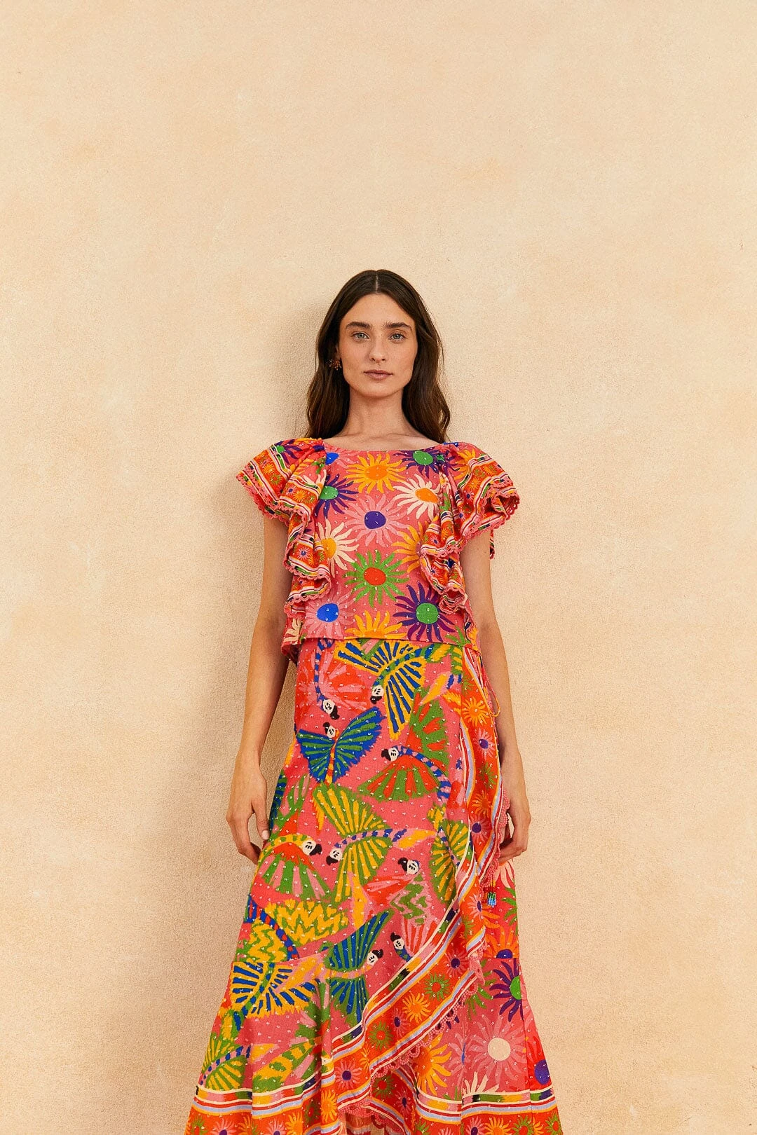 Farm Rio Coral Mixed Graphic Macaws Midi Skirt 2 Farm Rio Coral Mixed Graphic Macaws Midi Skirt - Image 2