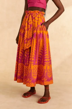 Farm Rio Orange Pineapple Love Organic Cotton Maxi Skirt -Farm Rio Shop 309397 03