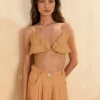 Farm Rio Beige Leaf Crop Top