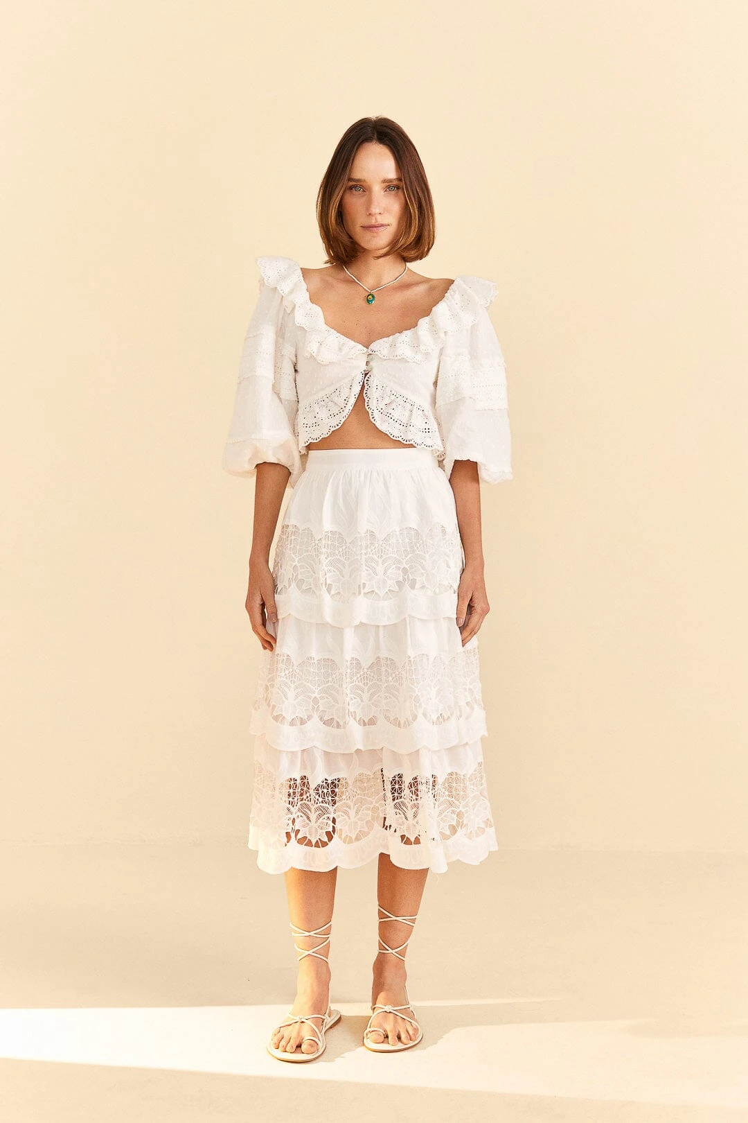 Farm Rio Off-White Lace Crop Top 2 Farm Rio Off-White Lace Crop Top - Image 2
