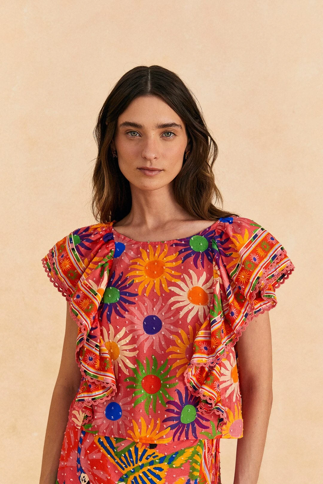 Farm Rio Coral Summer Sun Blouse 1 Farm Rio Coral Summer Sun Blouse