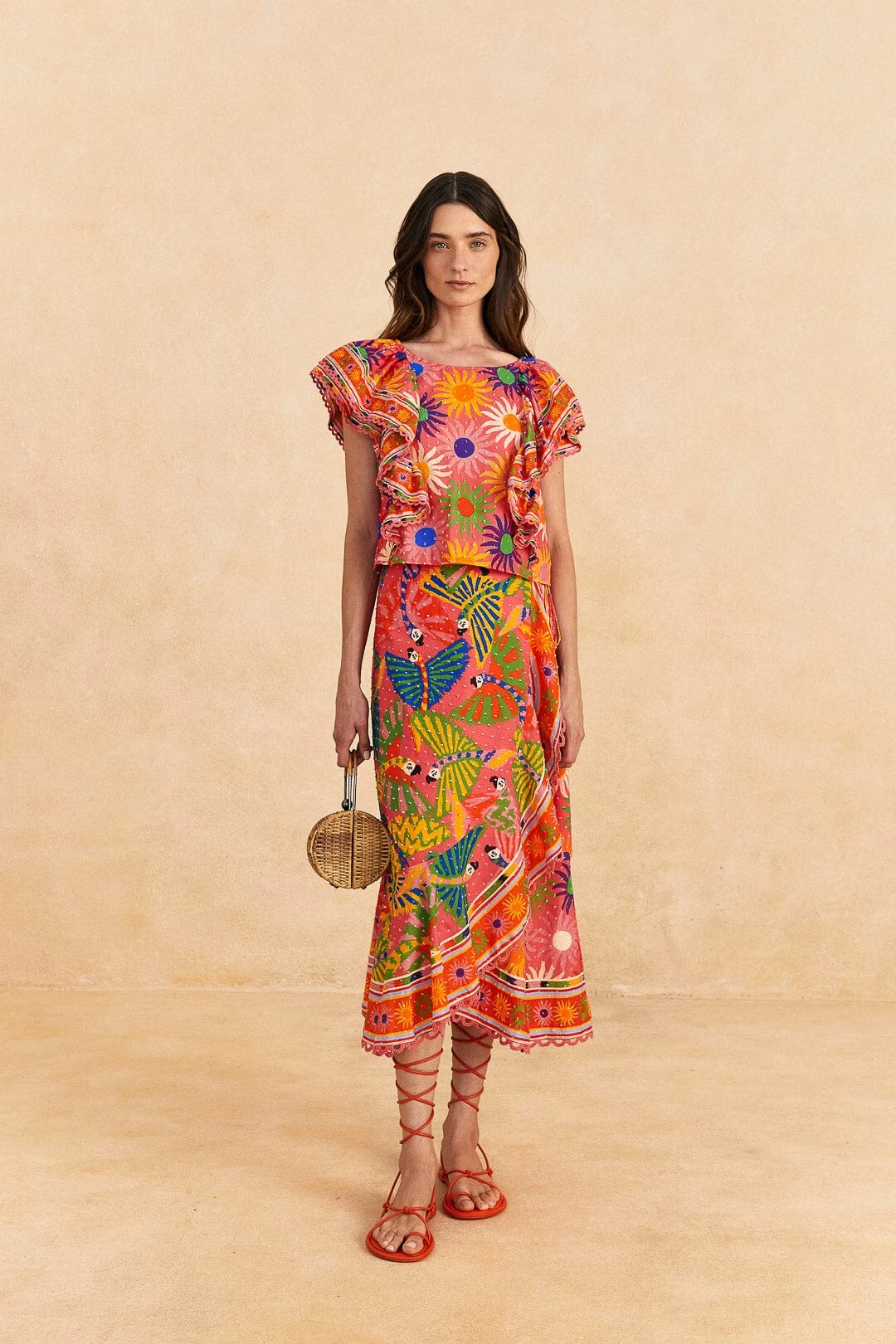 Farm Rio Coral Summer Sun Blouse 2 Farm Rio Coral Summer Sun Blouse - Image 2