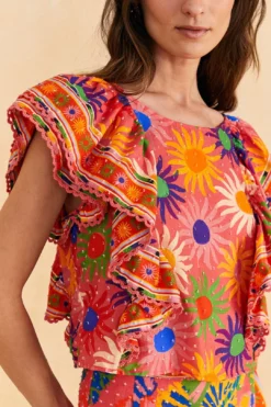Farm Rio Coral Summer Sun Blouse 7 Farm Rio Coral Summer Sun Blouse -Farm Rio Shop 309447 03