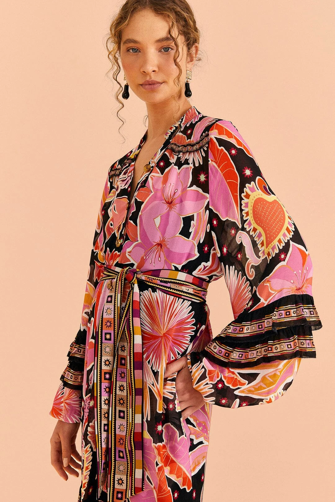 Farm Rio Black Enchanted Nature Midi Dress 2 Farm Rio Black Enchanted Nature Midi Dress - Image 2