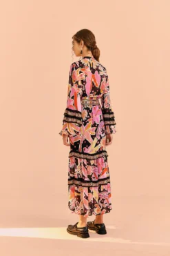 Farm Rio Black Enchanted Nature Midi Dress 9 Farm Rio Black Enchanted Nature Midi Dress -Farm Rio Shop 309488 04