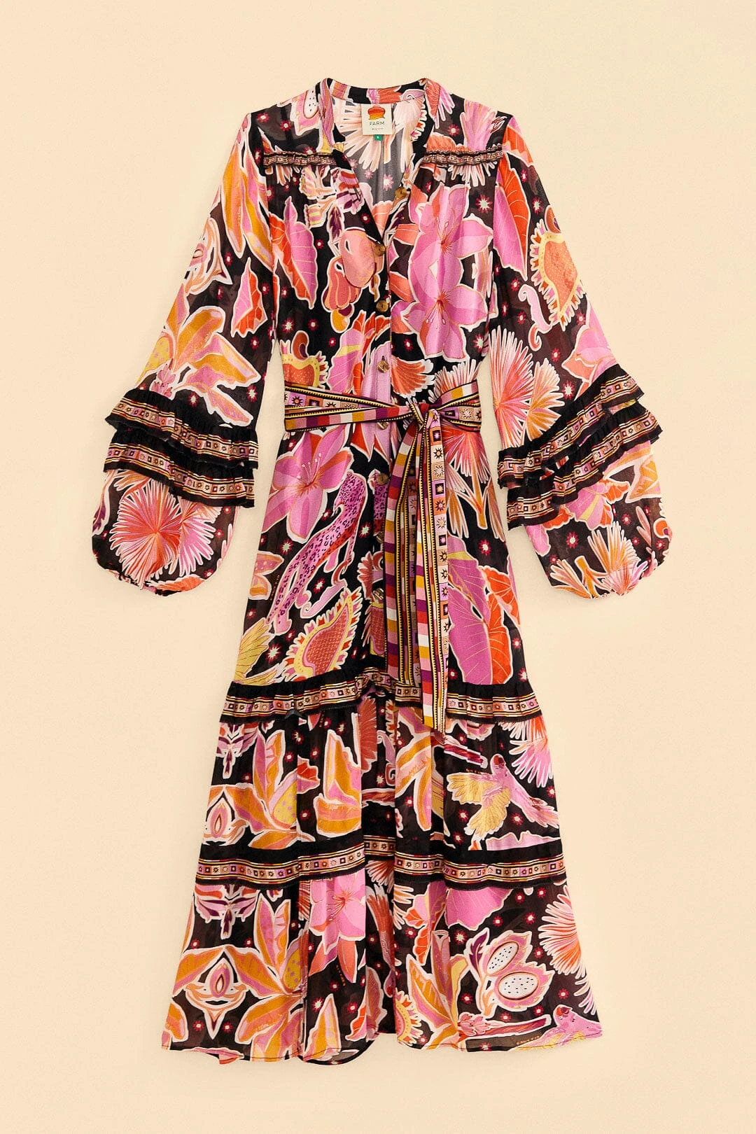 Farm Rio Black Enchanted Nature Midi Dress 6 Farm Rio Black Enchanted Nature Midi Dress - Image 6