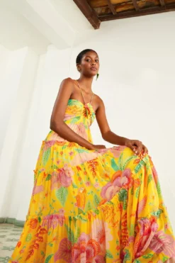 Farm Rio Yellow Macaw Bloom Maxi Dress -Farm Rio Shop 309490 03