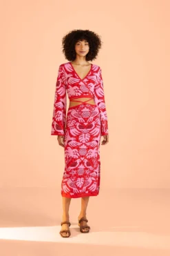 Farm Rio Red Jungle Scarf Knit Skirt