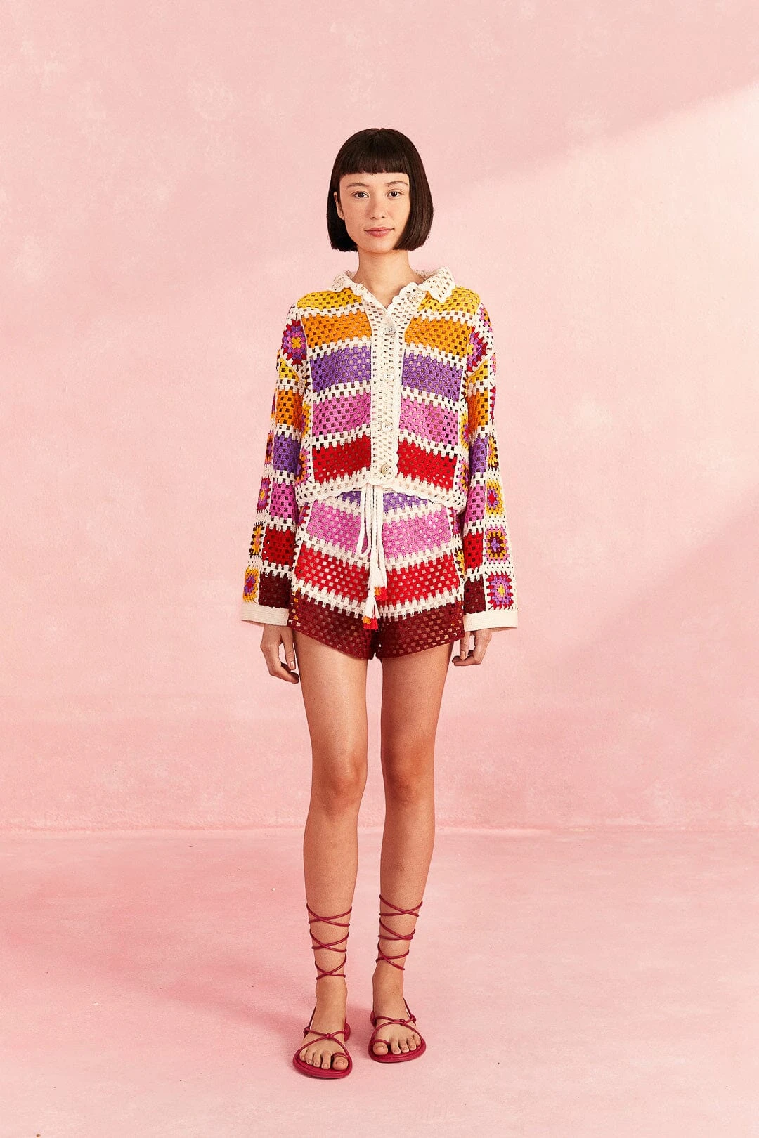 Farm Rio Mixed Crochet Stripes Shorts 1 Farm Rio Mixed Crochet Stripes Shorts