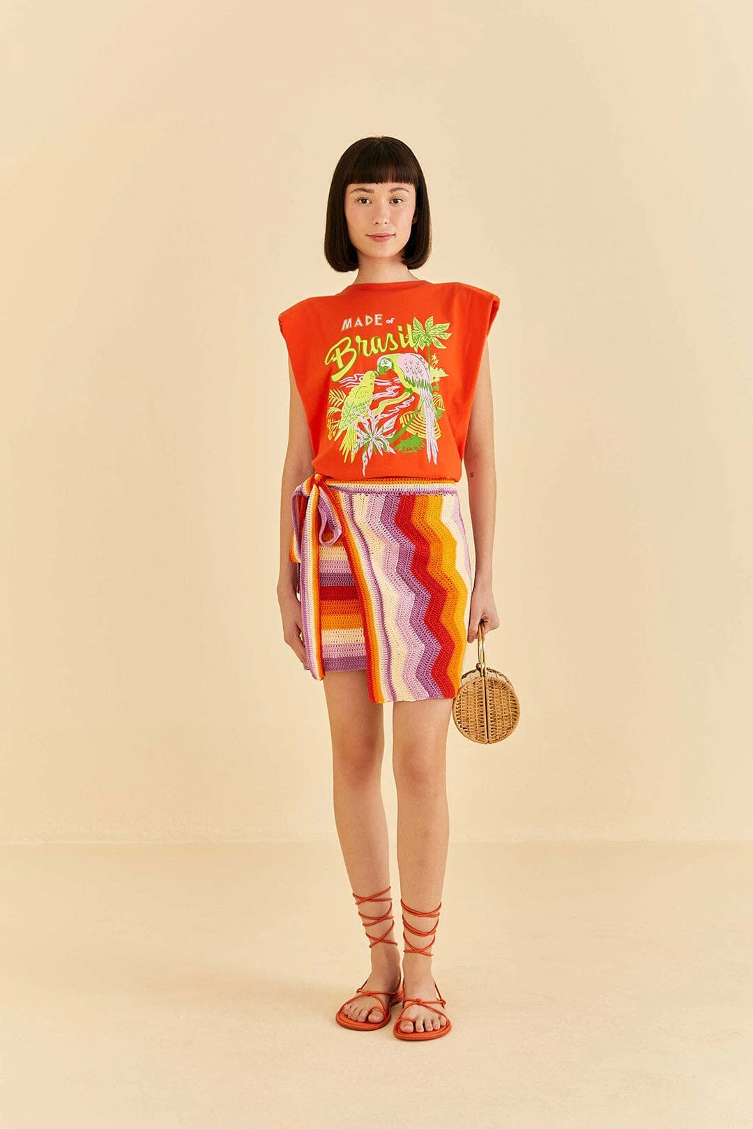 Farm Rio Multi Stripes Crochet Wrap Mini Skirt 1 Farm Rio Multi Stripes Crochet Wrap Mini Skirt