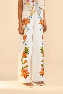 Farm Rio Embroidered Floral Twill Pants -Farm Rio Shop 309566 03