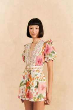 Farm Rio Off-White Macaw Bloom Organic Cotton Romper