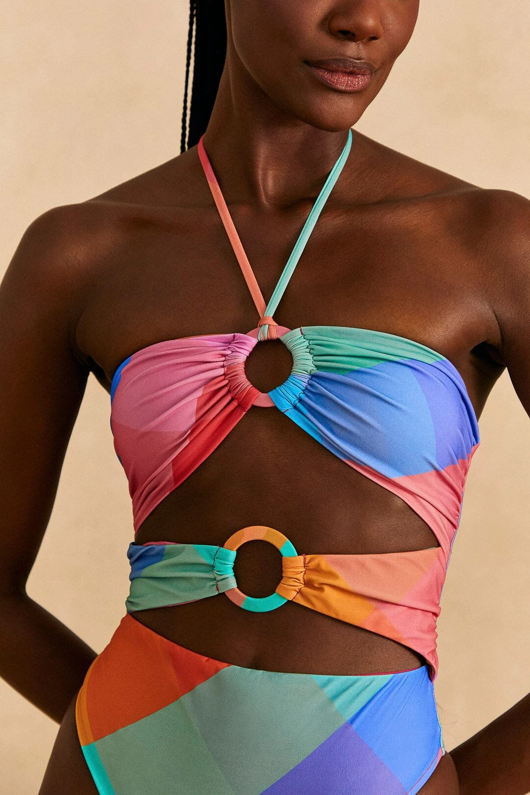 Farm Rio Blue Painted Birds Plaid Halter Neck One-Piece Swimsuit 2 Farm Rio Blue Painted Birds Plaid Halter Neck One-Piece Swimsuit - Image 2