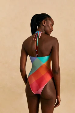 Farm Rio Blue Painted Birds Plaid Halter Neck One-Piece Swimsuit 6 Farm Rio Blue Painted Birds Plaid Halter Neck One-Piece Swimsuit -Farm Rio Shop 310545 04