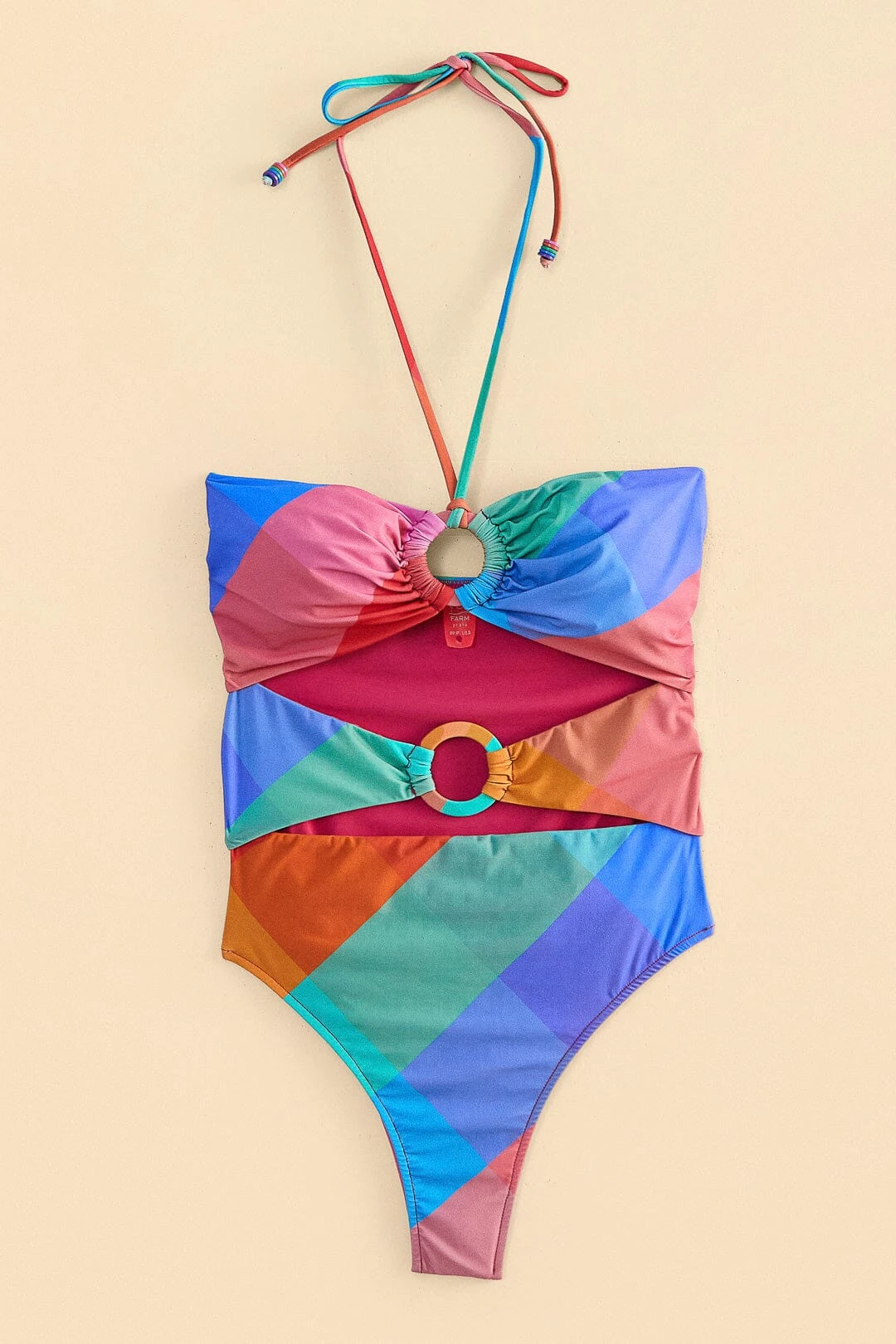 Farm Rio Blue Painted Birds Plaid Halter Neck One-Piece Swimsuit 4 Farm Rio Blue Painted Birds Plaid Halter Neck One-Piece Swimsuit - Image 4