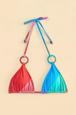 Farm Rio Blue Painted Birds Plaid Triangle Bikini Top -Farm Rio Shop 310548 05