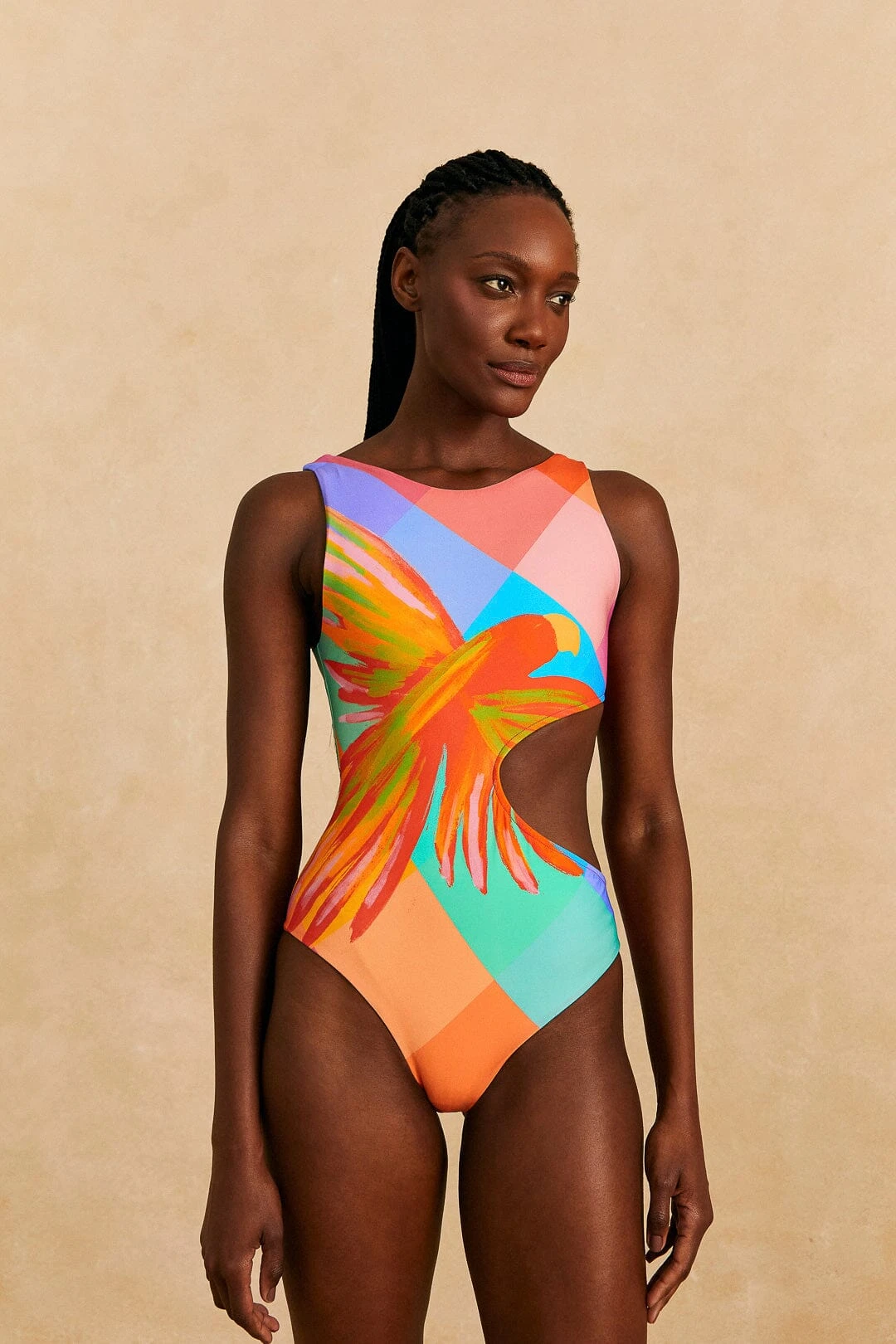 Farm Rio Blue Painted Birds Plaid One-Piece Swimsuit 1 Farm Rio Blue Painted Birds Plaid One-Piece Swimsuit