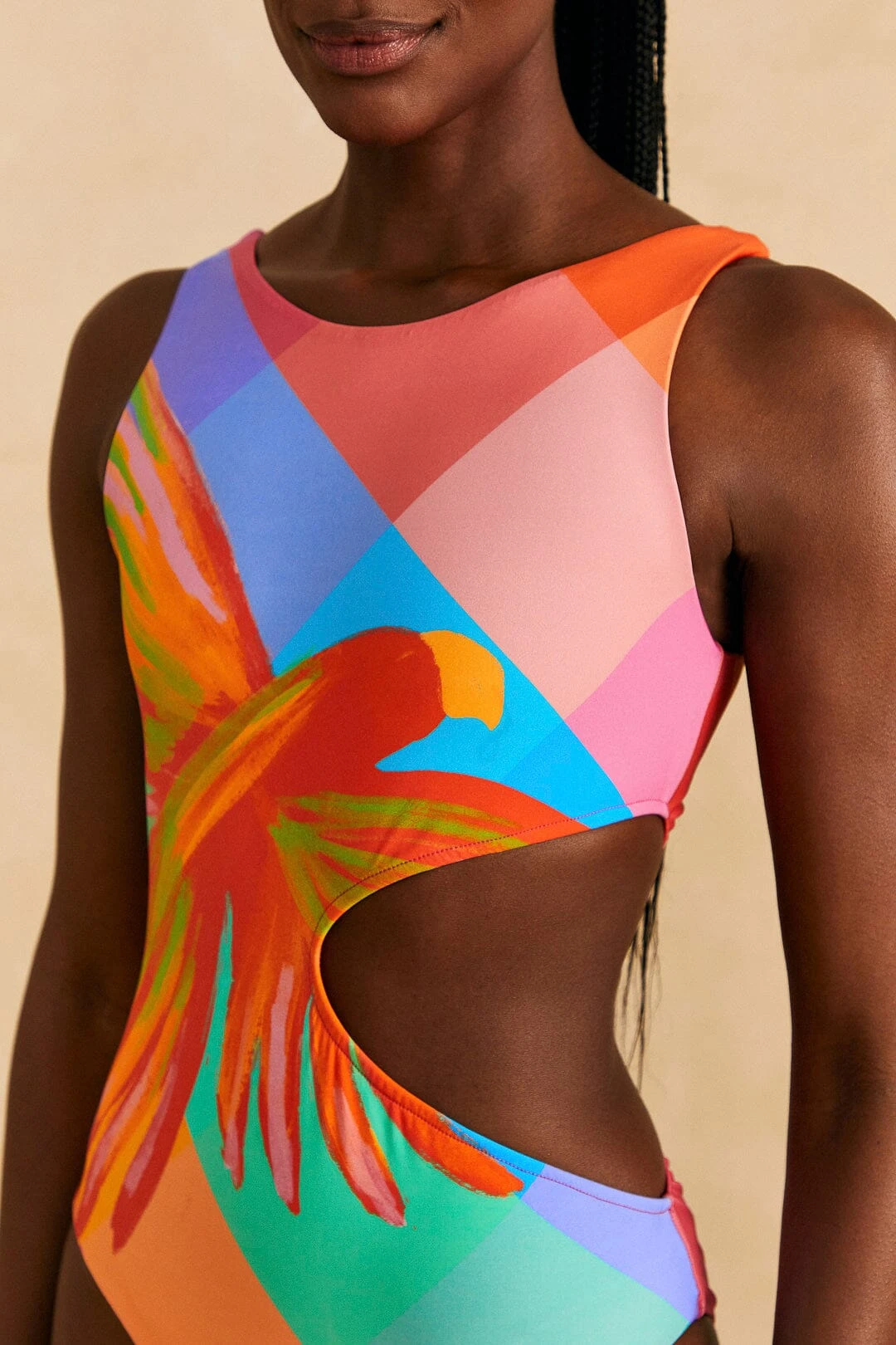 Farm Rio Blue Painted Birds Plaid One-Piece Swimsuit 2 Farm Rio Blue Painted Birds Plaid One-Piece Swimsuit - Image 2