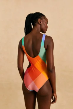 Farm Rio Blue Painted Birds Plaid One-Piece Swimsuit 6 Farm Rio Blue Painted Birds Plaid One-Piece Swimsuit -Farm Rio Shop 310550 04