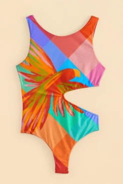 Farm Rio Blue Painted Birds Plaid One-Piece Swimsuit 7 Farm Rio Blue Painted Birds Plaid One-Piece Swimsuit -Farm Rio Shop 310550 05