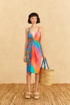 Farm Rio Blue Painted Birds Midi Cover-Up