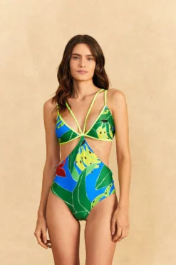 Farm Rio Blue Banana Leaves One-piece Swimsuit