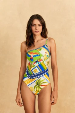 Farm Rio Bahia Mixed Scarves One-piece Swimsuit