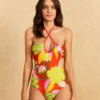 Farm Rio Red Neon Floral One-Piece Swimsuit