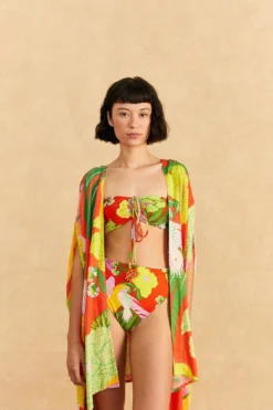 Farm Rio Red Neon Floral Kimono