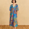 Farm Rio Blue Painted Birds Maxi Cover-Up