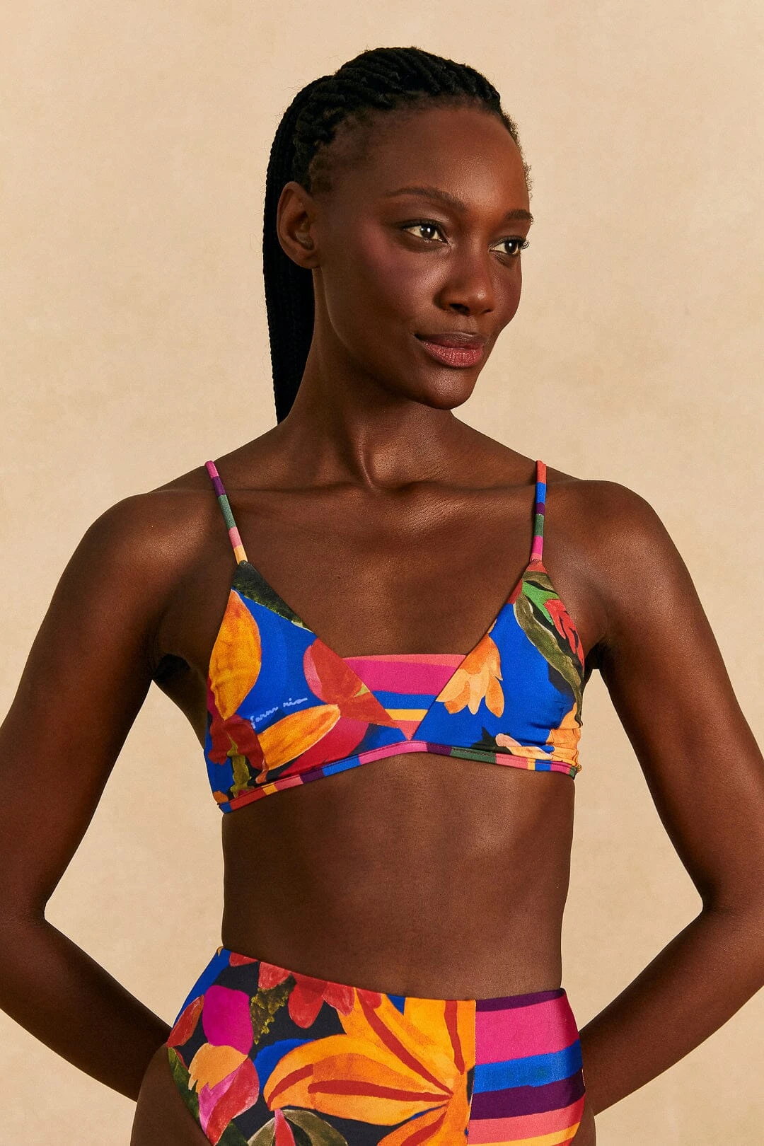 Farm Rio Blue Floral Tropical & Colorful Stripes Bikini Top 2 Farm Rio Blue Floral Tropical & Colorful Stripes Bikini Top - Image 2