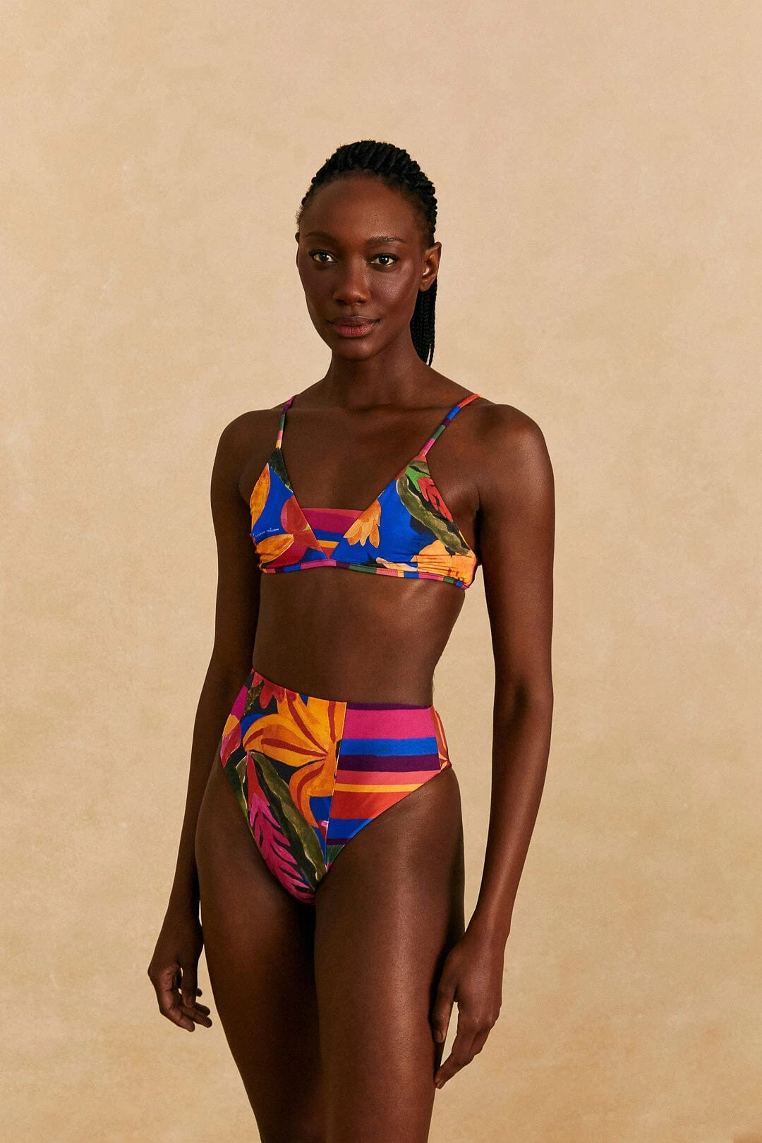 Farm Rio Blue Floral Tropical & Colorful Stripes Bikini Top 1 Farm Rio Blue Floral Tropical & Colorful Stripes Bikini Top