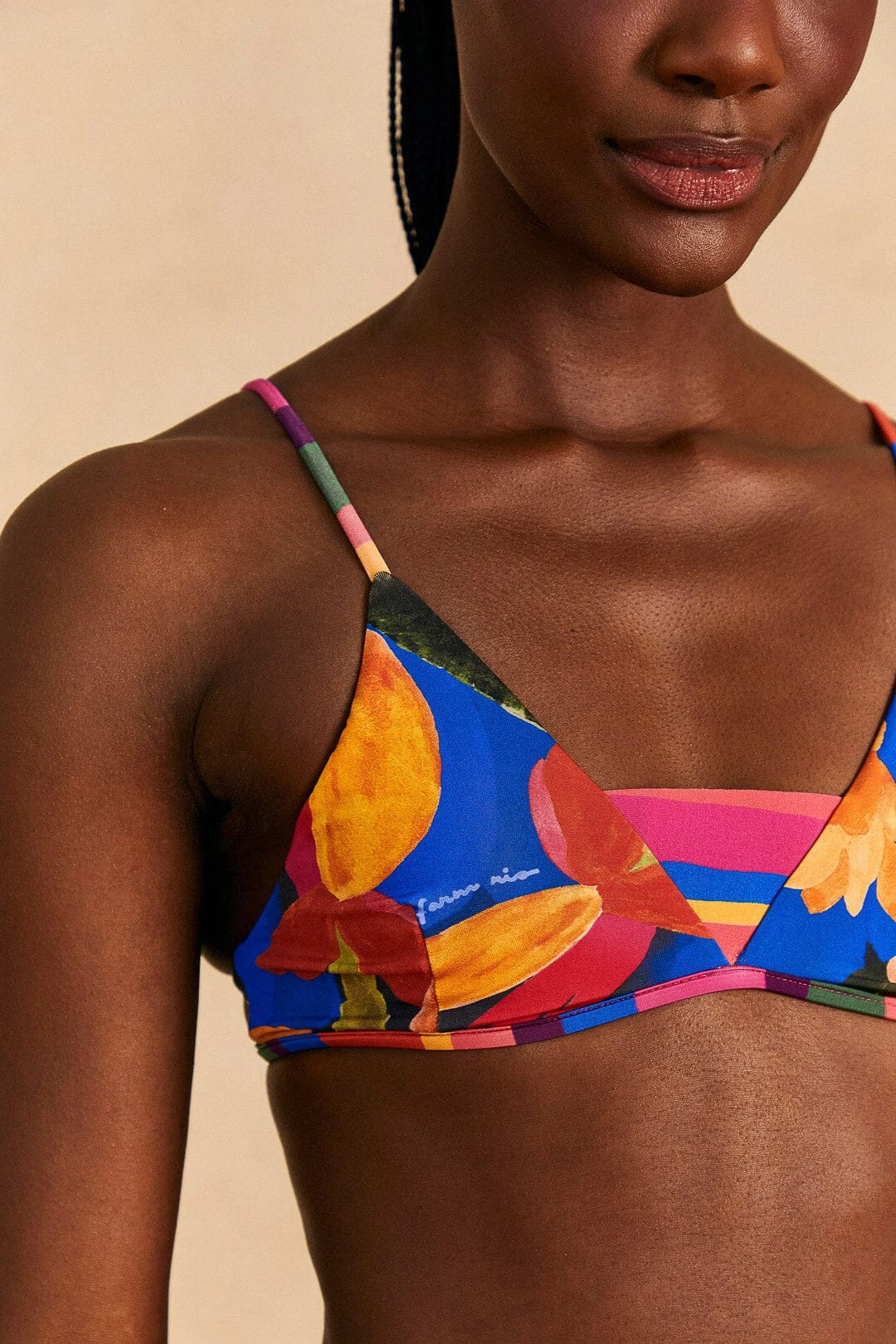 Farm Rio Blue Floral Tropical & Colorful Stripes Bikini Top 3 Farm Rio Blue Floral Tropical & Colorful Stripes Bikini Top - Image 3